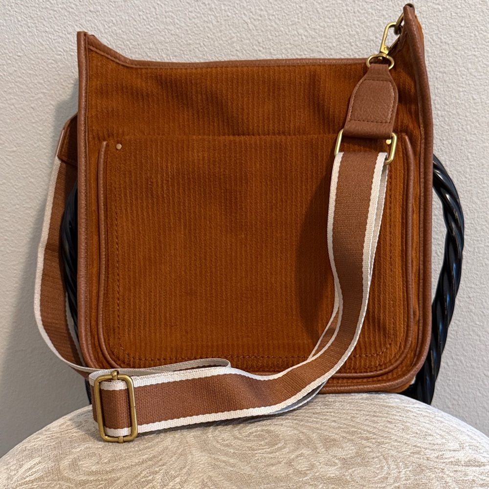 Style & Co. Corduroy Crossbody Bag in Rust with Ivory-Trim Strap